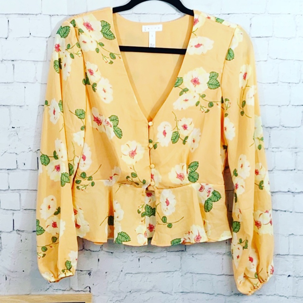 Leith orange floral long sleeve blouse Size small